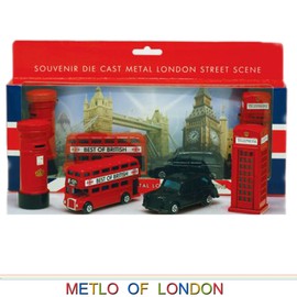 Elgate London Souvenir / Collectable Die Cast 8-9cm length Model Set Containing Bus, Taxi, Telephone Box and Post Box