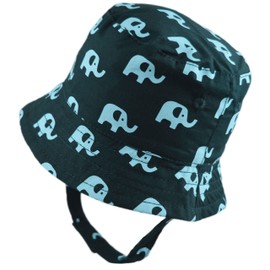 Faith & Sarah Kids Baby Sun Hat - Unisex Boy Girl - Elephant Print - Baby Bucket Hats with Chin Strap Navy Blue 3-6 Months