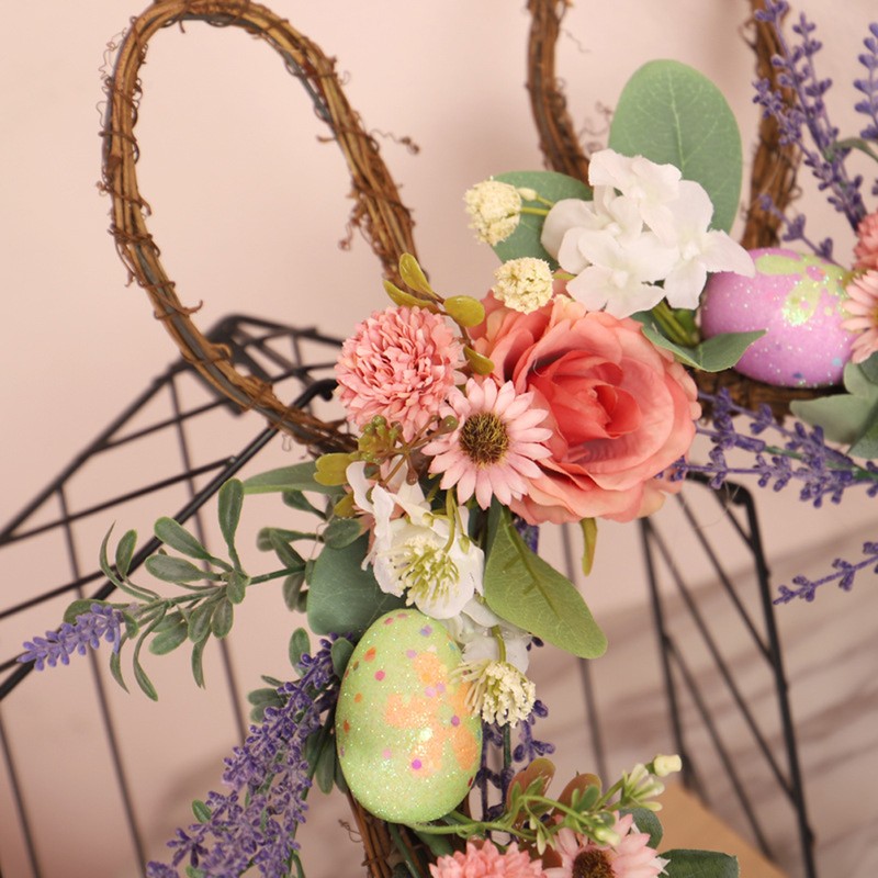 Bunny Egg Easter Wreath Simulation Lavender Wreath Decoration for Door
