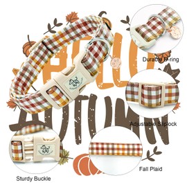 Elegant little tail Fall Dog Collar, Plaid Puppy Collars Fall Yellow Male Cute Puppy Adjustable Cotton Pet Collar with Quick Release Buckle for Small Medium Large Dogs