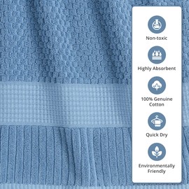 100% Cotton Towel Set 6 Piece | Super Soft & Absorbent Quick-Dry 2 Bath Towels 2 Hand Towels and 2 Washcloths |Textured and Durable Cotton | Trinity Collection (6 Piece Set, Blue Shadow)