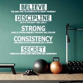 Gym Wall Stickers Fitness Walls Decals Inspirational Gym Signs Decor Sticker Peel and Stick Teamwork Wall Decal Motivational Sports Workout Art Murals for Bedroom Yoga Exercise Room Office Decoration