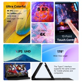 Victrack 4K Touchscreen Pro Gaming Portable Monitor, 13.3" Ultra UHD (3840*2160), for handheld gaming pc, style as ASUS Rog Ally, Lenovo Legion go, 100% RGB IPS Display HDR Travel Monitor Smart Cover