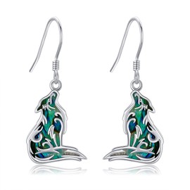 ONEFINITY Wolf Earrings For Women 925 Sterling Silver Abalone Shell Earrings Wolf Jewellery Gift