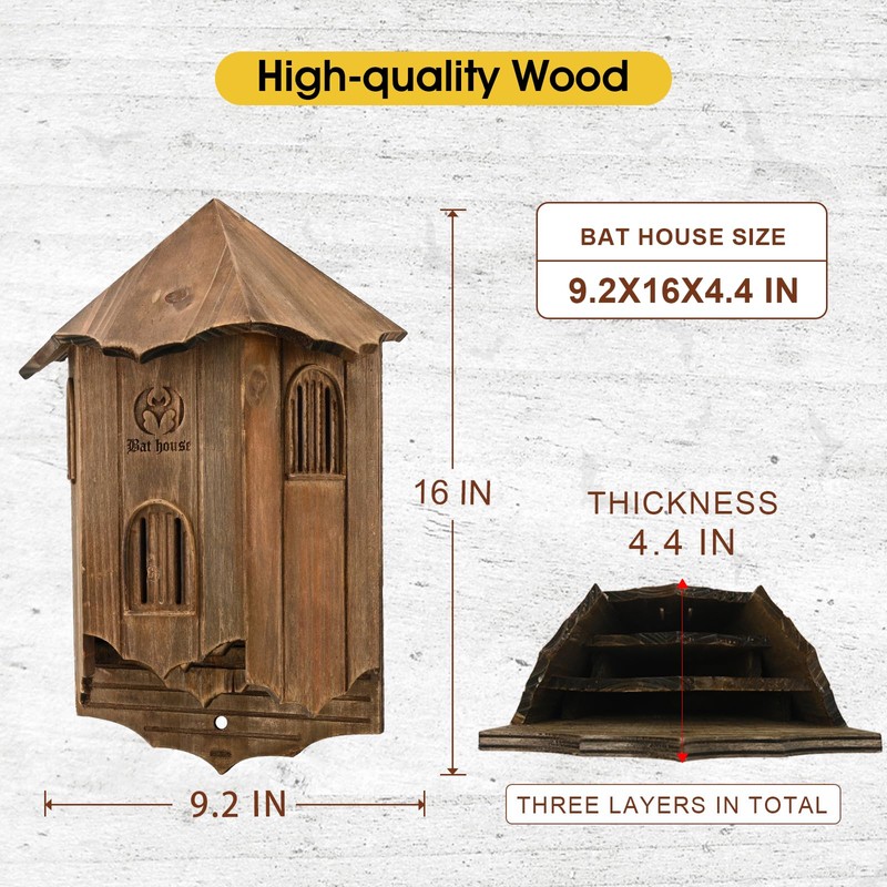 VIREESR Wooden Castle Bat Houses for Outdoors, Bat Boxes for