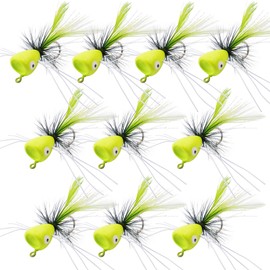 Fly Dry Flies Kit,Foam Float Fly Fishing Bass Popper Fly Fishig Lure Colorful Fly Tying Set Topwater Panfish Bait Bugs Trout Bobber Lure Bluegill Salmon (Green-10pcs)