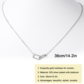 Mikovivi Gold Pendant Necklace, Dainty Diamond Necklaces for Women Gold Plated Paperclip Necklace Gold Open Oval Necklace for Women Jewelry Gifts (White Gold)