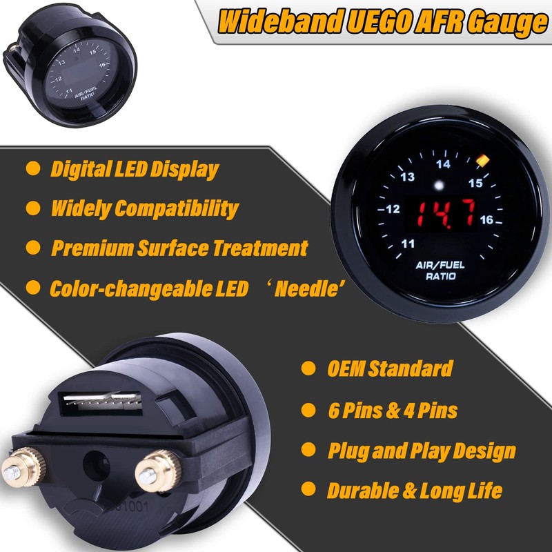 Wideband UEGO Air/Fuel Ratio Gauge 52mm (2-1/16”) with 4.9 LSU