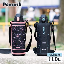 Peacock Thermos Industrial AJC-F102 B Peacock Water Bottle, 3.3 gal (1 L), Cold Insulated, Vacuum Insulated, One-Touch, Direct Drinking Pouch, Stainless Steel Bottle, Black