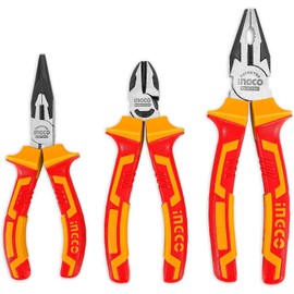 INGCO 3Pcs 1000V VDE Insulated Plier Set, 8" Insulated Combination Pliers, 6" Insulated Long Nose Pliers, 6" Insulated Diagonal Cutting Pliers HIKPS28318