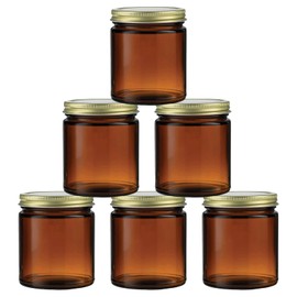 Amber Glass Jars with Lids 8 Oz, 6 Pack, Premium Wide Mouth Canning Jars and Candle Jars for Homemade Cosmetics, Decorating, Storing, Overnight Oats, Wedding Favors, Great For Daily Use
