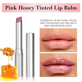 HHLTOH Pink Honey Lipstick Tinted Butter Lip Balm for Women, Natural Sheer Moisturizing Nourishing Hydrating Pink Honey Shine Tint Lipstick Tinted Lip Stain Gloss with a Hint of Natural Cherry Vegan
