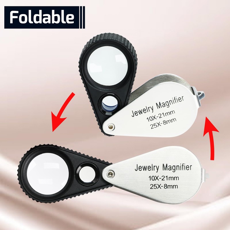 Jewelers Loupe Magnifier, Foldable Jewelry Loupe 10X + 25X, Eye
