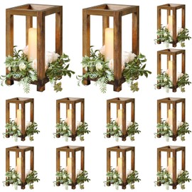 12 Pcs Wooden Wedding Lantern Centerpiece, Lantern Candle Holder Table Fireplace (No Candles & Flowers), Rustic Farmhouse Candle Lantern Decor for Home Christmas Wedding Party Table (12 PCS)