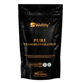 Wellthy Transresveratrol Puro 180 Cápsulas. Resveratrol de alta biodisponibilidad, 1000mg 100% Puro, 100% Natural, VCaps Cápsulas Veganas, Bottle Free.