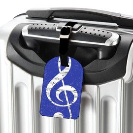 Nicokee Vintage Treble Clef Music Blue Luggage Tag Suitcase Carry-On ID, Travel Bag Label Checked Baggage Tag - 1 pack
