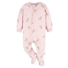Gerber Baby Girls Flame Resistant Fleece Footed Pajamas 2-Pack, Pink Brown Deer