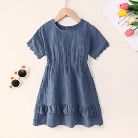 Toddler Girl Summer Dress Short Sleeve Dresses Lace Semi Formal Kids Casual Dress（Navy Blue,3-4T）