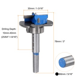 sourcing map Forstner Drill Bit 30mm (1-3/16") Carbide Adjust Depth Wood Forstner Bits Round Shank Hole Saw Auger Opener Cutter with a Wrench for Woodworking Drilling
