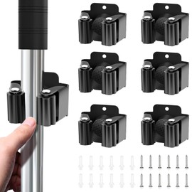 Garage Hooks, Mop and Broom Holder Wall Mounted, Stainless Steel Mop Hanger Kit with Screws, Storage Tool for Kitchen, Home, Bathroom,Garden (Black, 6 Pack)