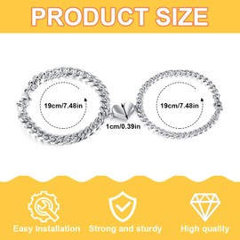 QIBZI Bracelets for Women Magnetic Couple Bracelet Matching Bracelet Stainless Steel Magnetic Bracelet (Silver Couple Bracelet + 1 Black Velvet Bag)