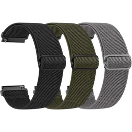 Meliya Elastic Watch Bands, 20mm 22mm Quick Release Stretchy Adjustable Nylon Sport Replacement Watch Strap for Women Men (Black+Grey+Green, 20mm)
