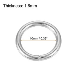 sourcing map 0.39"(10mm) Metal O Rings 1.6mm Thick Non-Welded Ring for Straps Bags Decoration Hardware DIY Silver Tone 20pcs