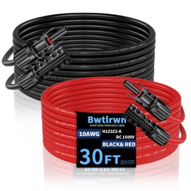 Bwtlrwn 2x30 FT Solar Panel Extension Cable, 10AWG Solar Cable Solar Panel Wire with Female & Male Waterproof Connectors for RV, Photovoltaic Systems