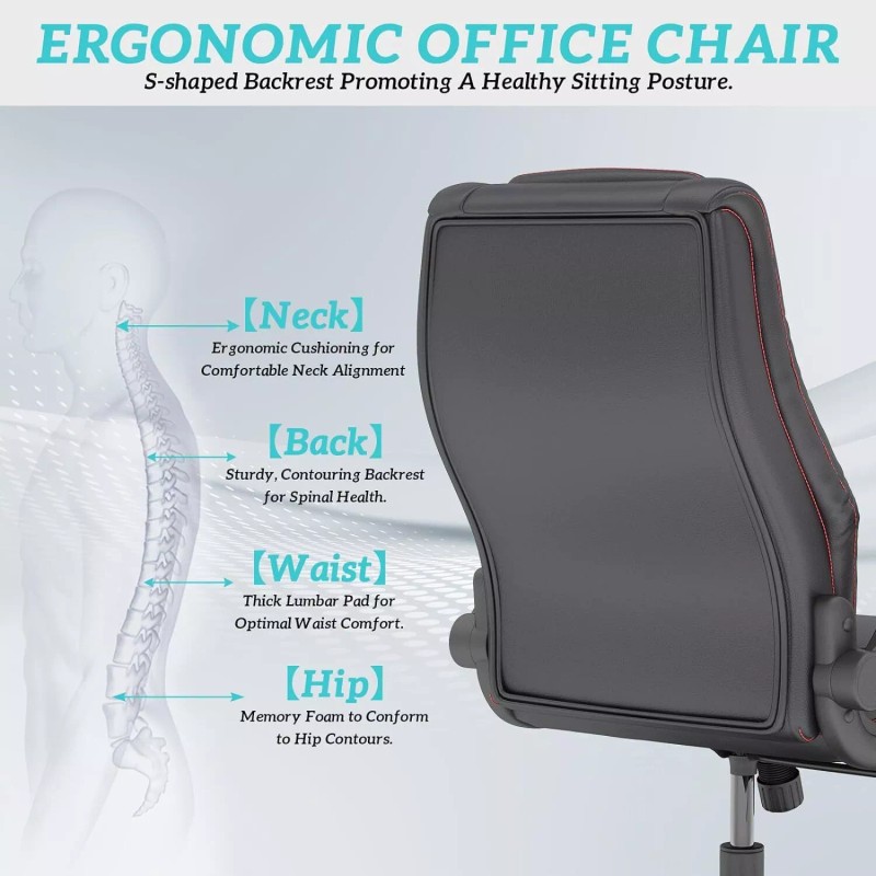 Solfway Executive Office Chair with Flip-up Armrest Computer Chairfor Heavy
