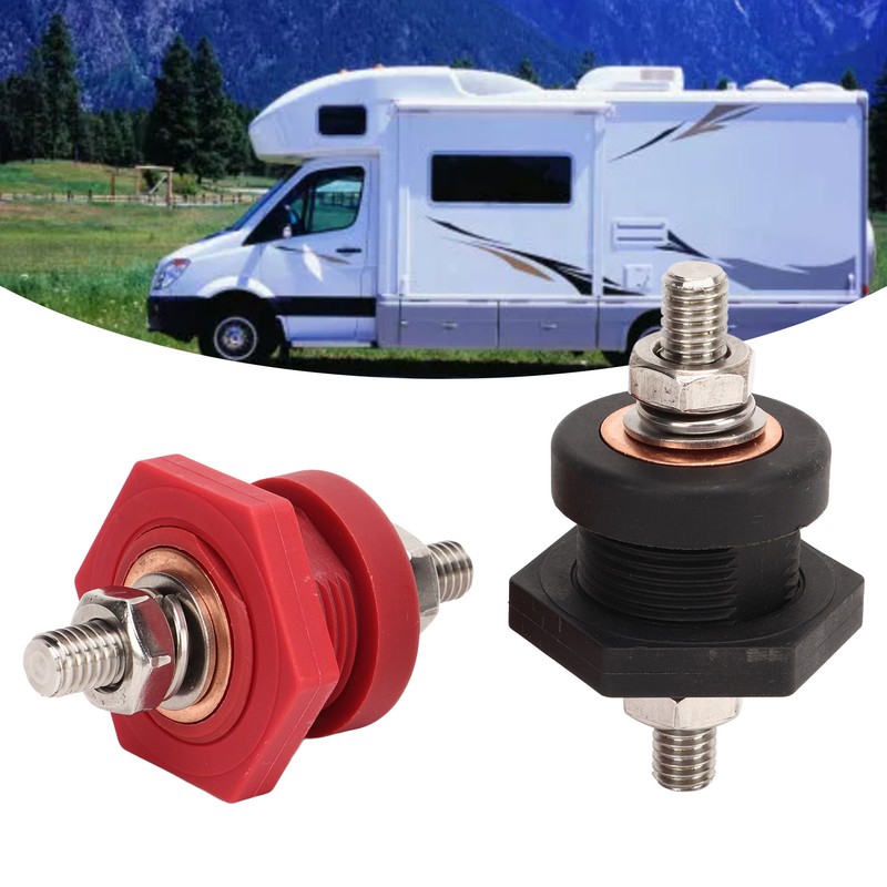 1Pair Thru Panel Battery Terminal Connectors 3/8 In Black Red