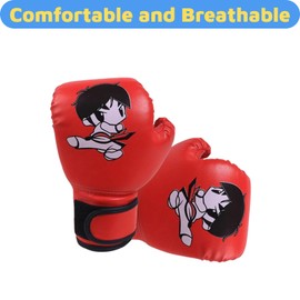 Boxing Gloves - Red, Blue, Cartoon Design - 16 Oz Kickboxing Gloves (Red)