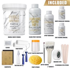 Cocomfix White Marble Countertop Paint Kit - 25X Thick High-Gloss Epoxy Countertop Kit...