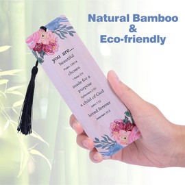 Christian Couples' Bamboo Bookmarks for Women with Floral and Bible Verse - 2-Piece Silk Tassel Book Mark Set for Encouragement and Inspiration Book Markers - Unique Gift for Book Lovers