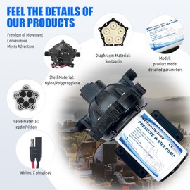 All new 5-Chamber 12V Water Pressure Diaphragm Pump, 6.5GPM/70PSI Self Priming Water Pump include, Marine Fresh Water Transfer Pump for RV Camper Yacht Lawn