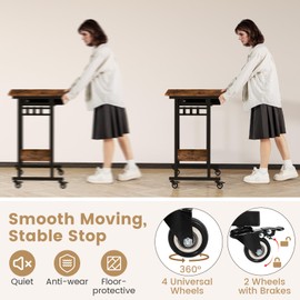 LDAILY Small Computer Desk, Portable Desk on Wheels with Spacious Tabletop, Keyboard Tray, Open PC Stand, 3 Earphone Hooks, Wooden Rolling Computer Cart, Mobile Laptop Desk for Office, Home