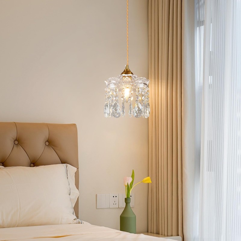 JXJYHL Brass Vintage Glass Pendant Light Crystal Pendant Lights Kitchen