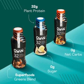 OWYN Only What You Need OWYN Only What You Need Pro Elite Vegan High Protein Keto Shake, 32g Protein, 9 Amino Acids, Omega-3, Prebiotics, Workout and Recovery, 0g Net Carbs, Zero Sugar (Chocolate, 12 Fl Oz (Pack of 24)