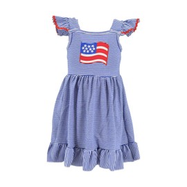 Unique Baby Girls 4 de Julio Vestido con Bandera Estadounidense, Azul, 7 US/XXL