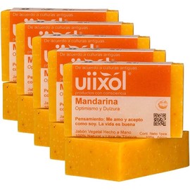 Uiixol Aceites Esenciales - Kit de 5 Jabones Artesanales en Barra, Jabones de Baño con Aromaterapia, con Aroma a Mandarina, para un Mayor Optimismo y Dulzura 100gr c/u