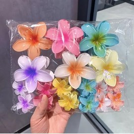 Pack of 18 Hawaiian Flower Hair Clips, Plumeria Style, Multi-Colour, Size 4-7.5 cm
