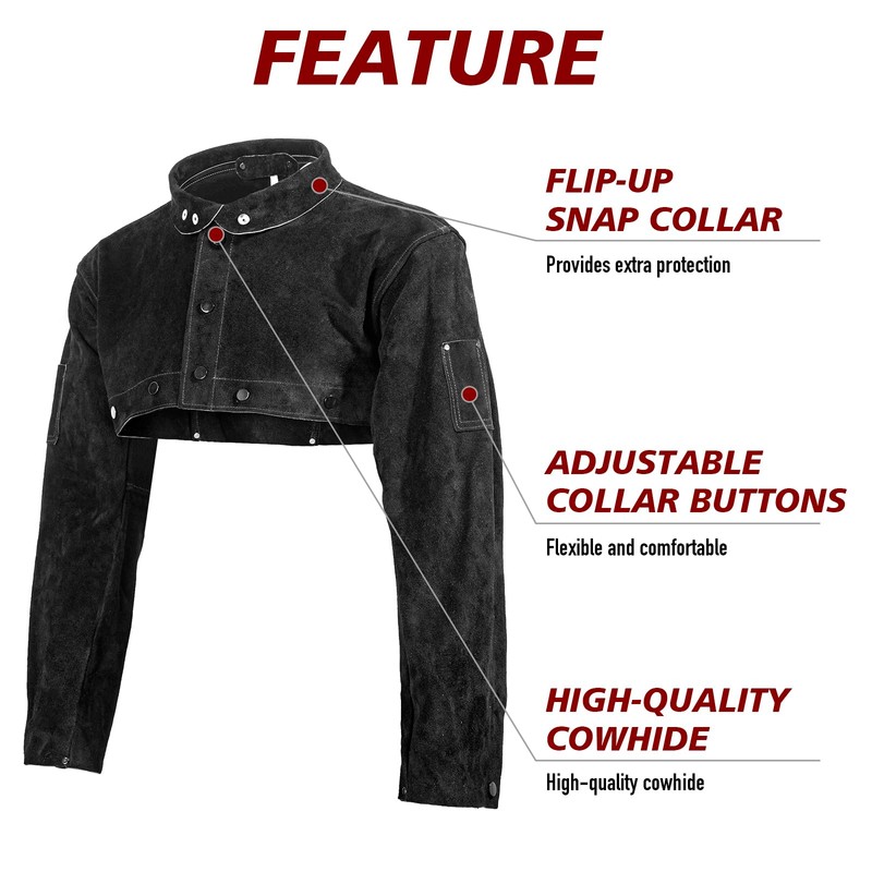 LeaSeek Leather Welding Cape Sleeve,Heat Flame Resistant Welder's Jacket for