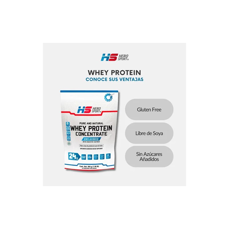 Hero Sport Whey Protein Concentrate Sin Sabor 900gr