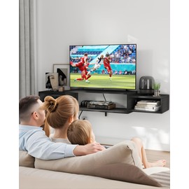 Vicodabo 55" Wall Mounted TV Cabinet with Power Outlet, Floating Wood Media Console for Audio, Video, Game Console, Modern Entertainment Center for Living Room & Bedroom, Gray