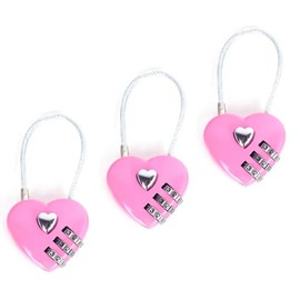 3Pcs Pink Heart Combination Locks, Luggage Locks, Cute Locker Code Lock Cable Padlock Small Steel Wire Rope Waterproof Locks for Travel Bags Backpacks Travel Accessories (Original Code:0-0-0)