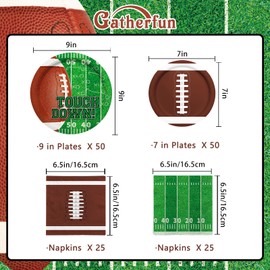 Gatherfun Football Party Supplies Kit Serve 50,Includes Touchdown Dinner Plates, Dessert Plates and Napkins for Football Birthday Party Football Game Day Tailgate Party Decorations