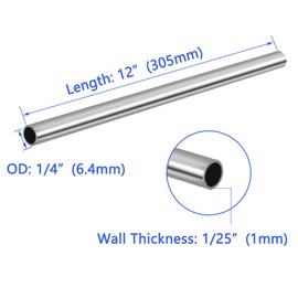 Tynulox 1/4" OD 304 Stainless Steel Tube, Thickened Pipe Wall & Weldable Tubing, Round Metal Pipe Industrial Straight Tube 12 inch Length (5 Pcs)