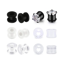 Ear Tunnels Plugs Cubic Zirconia Acrylic Double Flared Flexible Tunnel Ear Stretching Heart Five-pointed Star Shaped Women Men 10-16 mm, Acrylic Metal Stainless Steel