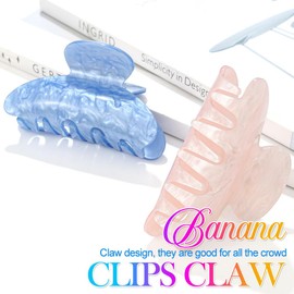 Banatra Acrylic Hair Claw Clips Medium Hair Claw Cute Clip Claws Non Slip Hair Accessories for Women and Girls (2 PCS) (Lake Blue+Pink)