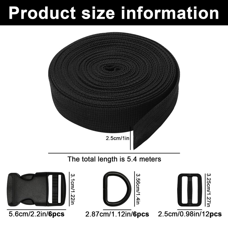 FcaecY 5.4 Metres Nylon Webbing Strap 25mm, Backpack Straps Heavy
