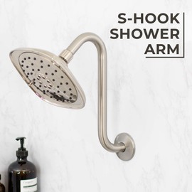 Shower Head Extension Arm with Flange,10.5 Inch High-Rise Curved S Shaped Design, Stainless Steel, Standard 1/2" Connection, Brushed Nickel Finish